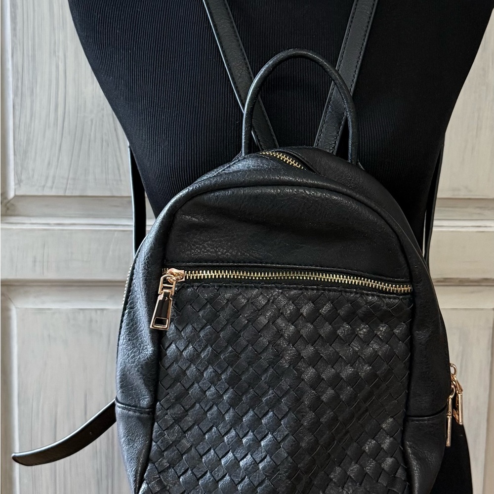 Black Woven Leather Backpack